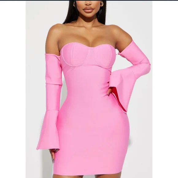 Bubblegum Pink Off The Shoulder Dress - Picture 1 of 3